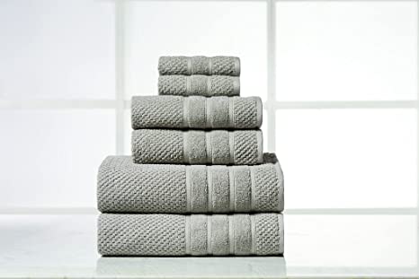 Bibb Home 650 GSM Luxury 6 Piece Towel Set Egyptian Combed Cotton, Ultra Soft 2 Bath Towels 2 Hand Towels 2 Washcloths Highly Absorbent Quick Dry Everyday Hotel Bathroom Towels Durable - Popcorn Grey