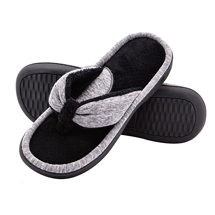 Wishcotton Women’s Memory Foam Thong Slippers, Adjustable Anti-Skid Flip Flops