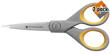Westcott 5" Pointed Titanium Bonded Scissors with Soft Grip Handles (2 Pack)