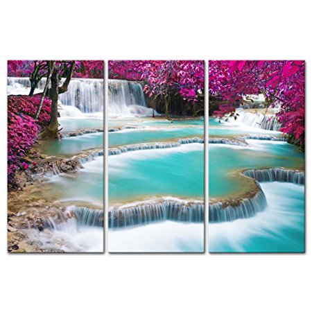 3 Pieces Modern Canvas Painting Wall Art The Picture For Home Decoration Turquoise Water Of Kuang Si Waterfall Luang Prabang Laos Landscape Waterfall Print On Canvas Giclee Artwork For Wall Decor
