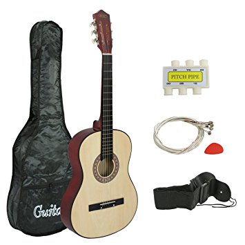 ZENY Beginners 38'' Acoustic Guitar Package Kit for Right-handed Starters Kids Music Lovers w/ Case, Strap, Digital E-Tuner, and Pick (Natural)