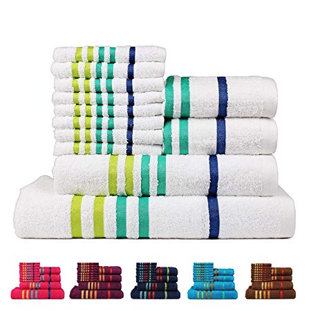 Casa Copenhagen Exotic Cotton 475 GSM 12 Pieces Bath, Hand & Washcloth Towels Set - White