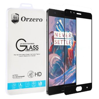 Orzero® Oneplus 3 Full Coverage Tempered Glass Screen Protector 0.2mm Clear 3D [Edge to Edge] Bubble Free Lifetime Warranty (black)