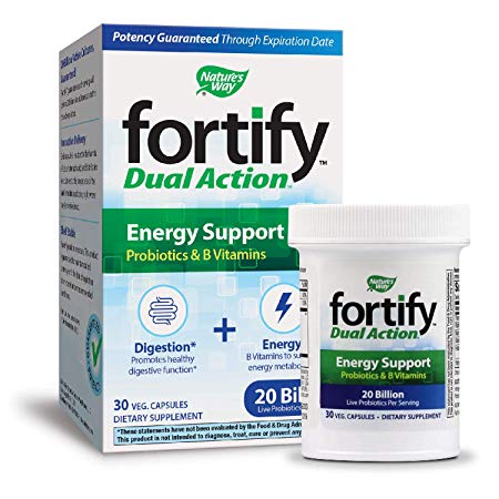Nature's Way Fortify Dual Action Energy Support Probiotic Vegetarian Capsules, 30Count