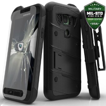 Galaxy S7 Active G891 Case, Zizo Bolt Cover w/ [.33mm 9H Tempered Glass Screen Protector] Armor [Military Grade] Kickstand Holster Belt Clip