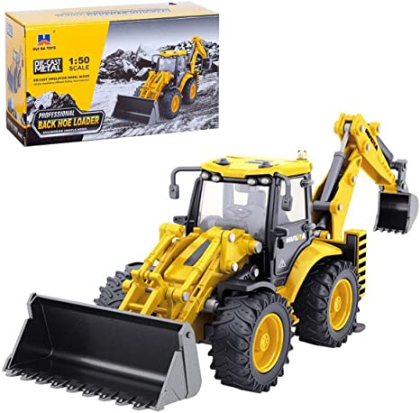 Gemini&Genius 1/50 Scale Diecast Articulated Dump Truck Engineering Vehicle Construction Alloy Models Toys for Kids (Back Hoe Loader)