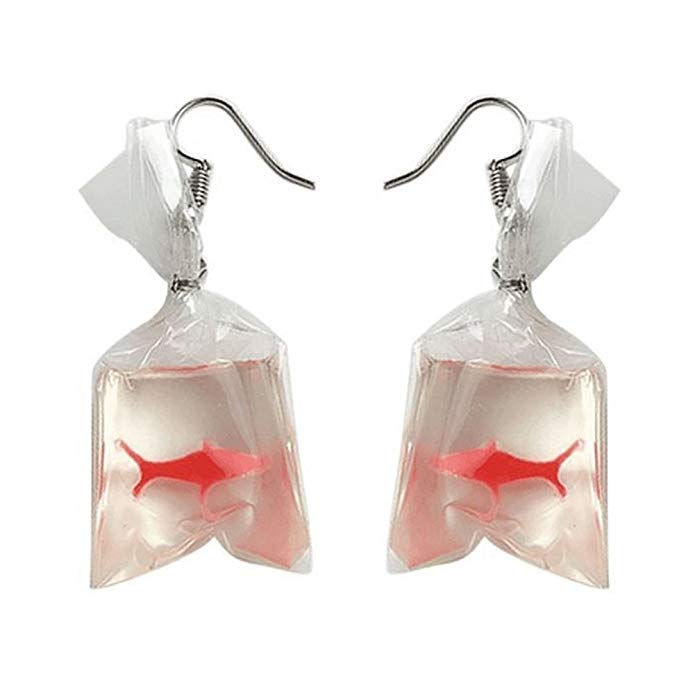Afco Funny Goldfish Water Bag Dangle Hook Earrings Girl Charm Christmas Gift