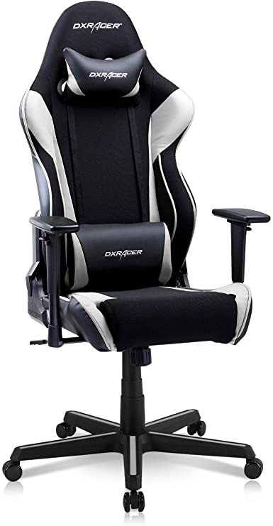 DXRacer OH/RAA106 Racing Series Gaming Ergonomic Home Office Comfortable Desk Back Computer Chair | Height Swivel, 3D armrest, Strong Mesh and PU Leather, Standard, Black & White