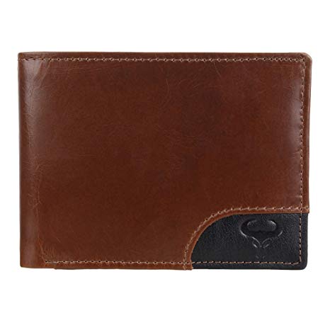 AlphaHide Men’s RFID Blocking Wallet - Slim Bifold Design - Coin Pocket - 2 Currency Pocket - Shiny Crunch Leather (Brown)