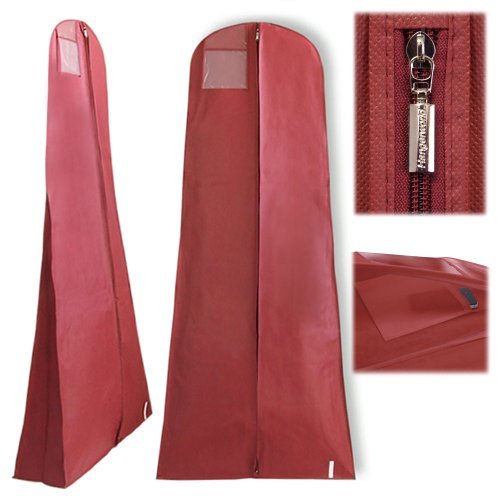 Hangerworld 72" Burgundy Showerproof Wedding Dress Garment Cover Bag with Secret Internal Pocket