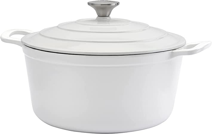 Epicurious Cookware Collection- Enameled Cast Iron Covered Dutch Oven, 6 Quart Dutch Oven White