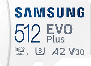 SAMSUNG EVO Plus Gen2 512GB w/SD Adaptor Micro SDXC, Up-to 160MB/s, Expanded Storage for Gaming Devices, Android Tablets and Smart Phones, Memory Card