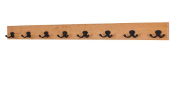Solid Cherry Wall Mounted Coat Rack - Oil Rubbed Bronze Double Style Coat Hooks - Made in the USA (Natural, 41" x 3.5" with 8 hooks )