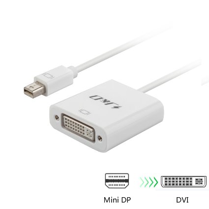 JampD Mini DisplayPort Thunderbolt to DVI Adapter Cable Converter Male to Female - White