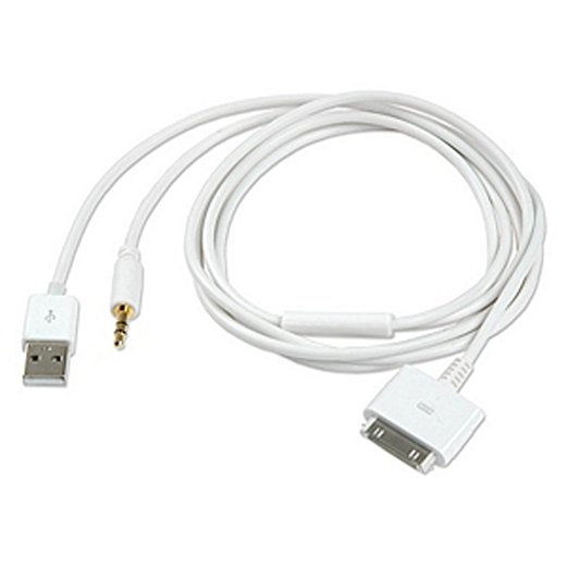Inovat 30P Dock to USB AUX 3.5mm Audio Cable for Apple iPhone 4S 3GS iPod Touch 2-in-1 USB 3.5mm Audio Cable 4FT(White)