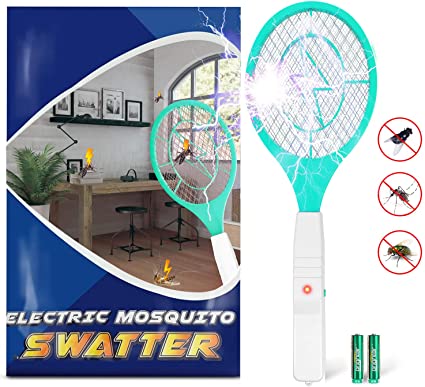 Kekilo Bug Zapper, Fly Zapper Racket with 2 AA Batteries, Electric Fly Swatter Mosquito Zapper for Indoor Travel Campings and Outdoor Occasions (AA Batteries Green)