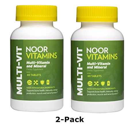 NoorVitamins Multi-Vitamin and Mineral 2 Pack - 60 Tablets Per Bottle - Halal Vitamins (2-Pack)