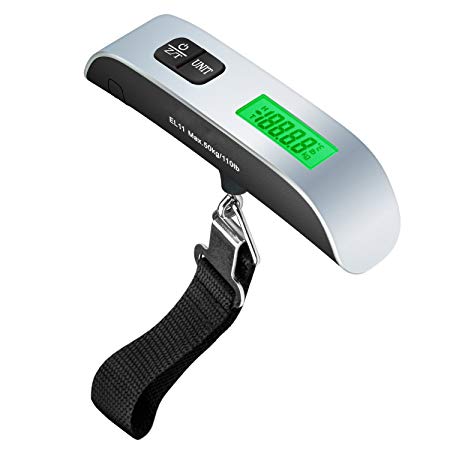 Luggage Scales GOSCIEN Portable Digital Travel Scales Luggage Weighing Scale Hanging Scale Electronic Suitcase Scale 110 lb/ 50KG Capacity with LCD Display for Travel, Silver