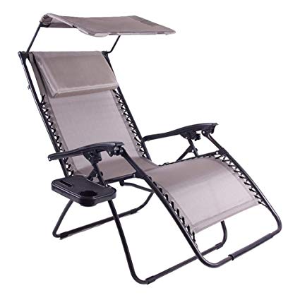 Just Relax Oversized Zero Gravity Chair with Pillow, Canopy, and Clip-On Table (Taupe Grey)