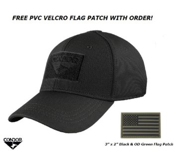 Condor Flex Tactical Cap Black LXL  FREE PVC Velcro Flag Patch