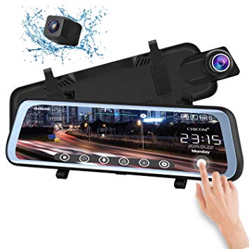 CHICOM V21 9.66 inch Mirror Dash Cam Touch Full Screen ; 1080P 170° Full HD Front Camera;1080P 140°Wide Angle Full HD Rear View Camera；Time-Lapse Photography, 24-Hour Parking Monitoring