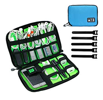 JamBer Electronics Accessories Carry Bag / Cable Organizer with 5 Extra Cable Ties, Universal Electronics Accessories Travel Organiser / Hard Drive Case / Cable organiser (Blue)