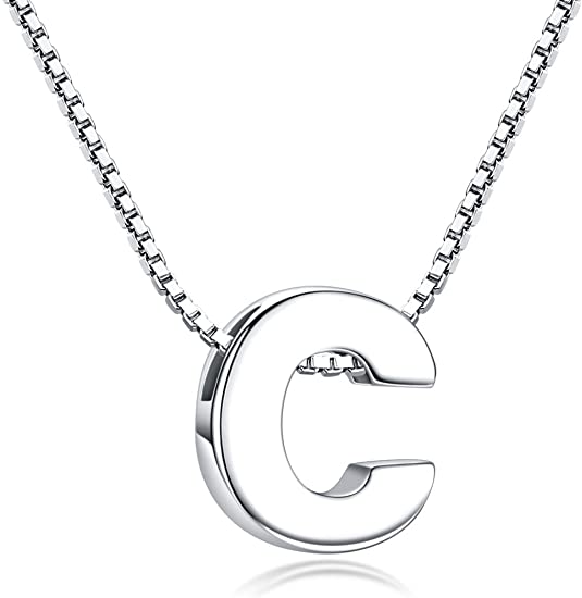 Candyfancy Initial Necklace 925 Sterling Silver Letter Pendant Personalized 26 Alphabet Necklace for Women Men
