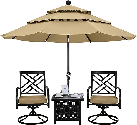 ABCCANOPY 9FT 3 Tiers Market Umbrella Patio Umbrella Outdoor Table Umbrella with Ventilation and Push Button Tilt for Garden, Deck, Backyard and Pool,8 Ribs Khaki