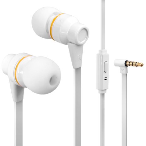 Besiva In-Ear Earbuds Headphone High Resolution Heavy Bass with Mic Nosie-Isolating for Smartphones, Tablets and Computers,White