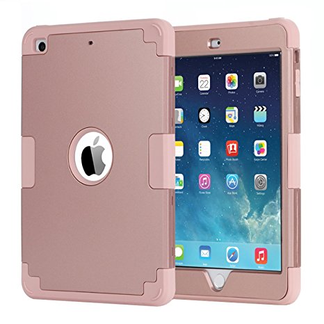 iPad Mini Case,iPad Mini 2 Case,iPad Mini 3 Case,iPad Mini Retina Case,BENTOBEN Anti-slip Shock-Absorption Silicone High Impact Resistant Hybrid Three Layer Armor Protective Case Cover Rose Gold