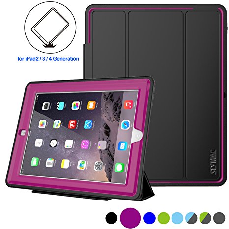 iPad 2 Case/ iPad 3 Case/ iPad 4 Case, SEYMAC Stock, Heavy Duty 3 Layer Case, Drop Proof, AUTO SLEEP / WAKE Smart Cover Protective Magnetic PU Leather Stand for iPad 2/ 3/ 4 Generation(Rose)