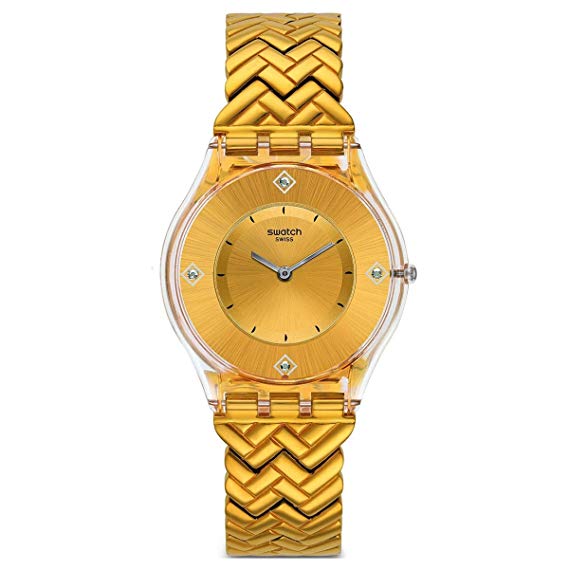 Swatch SFE106G Golden Street Analog Slim Dial Yellow Gold Steel Bracelet Watch