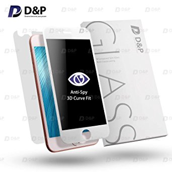 D&P iPhone 6 Plus/6s Plus(5.5") [Privacy Shield] Front 3D Curve Fit Anti-Spy 9H Tempered Glass Screen Protector (White Version) with Back [Curve Fit] Carbon Fiber Film, Front and Back items