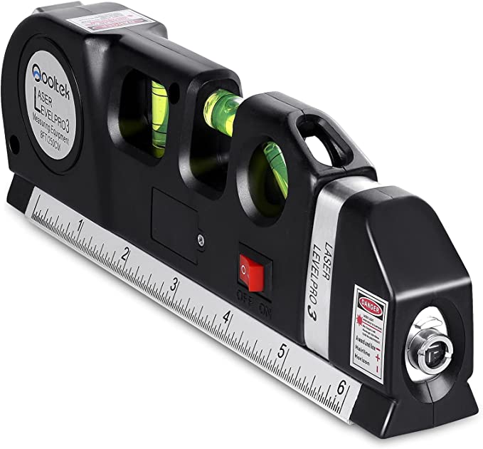 Qooltek Multipurpose Laser Level Laser Line 8 feet Measure Tape Ruler Adjusted Standard and Metric Rulers