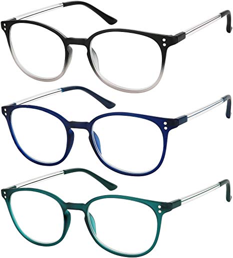 Reading Glasses 3 Pair Stylish Color Readers Fashion Glasses for Reading Men & Women