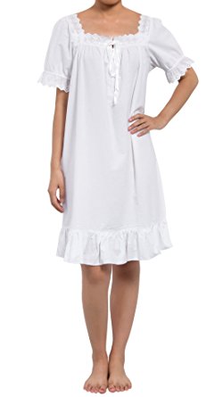 Latuza Women's Short Cotton Victorian Nightgown