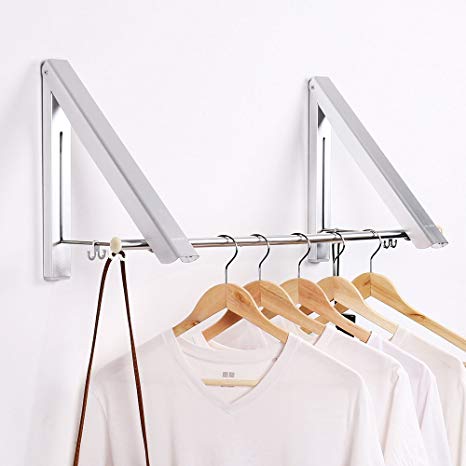 Jerrybox Retractable Clothes Hanger Racks, Adjustable Wall Mounted Aluminum Alloy Hanging System with 4 Bag Hooks (2)