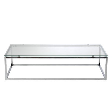 Eurø Style Sandor Clear Glass Top Coffee Table, Chromed Steel Base