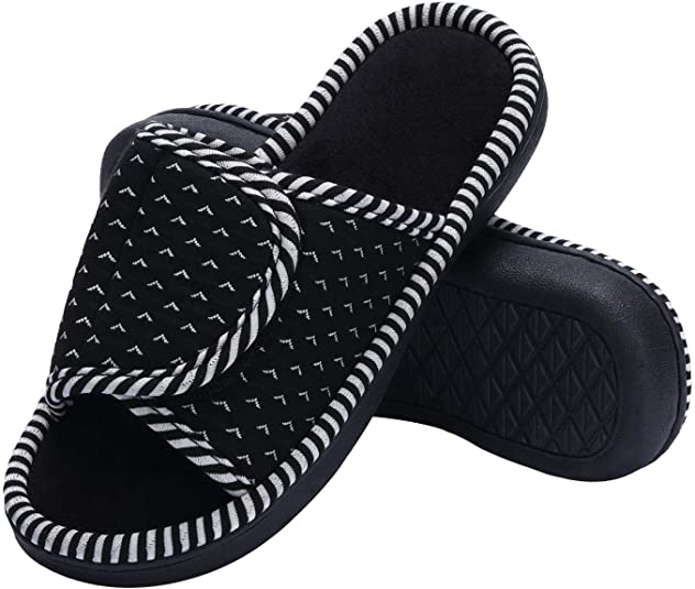 PENNYSUE Women's Open Toe Slippers Slip-on House Shoes Memory Foam Non-Slip Sole Indoor Outdoor