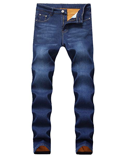 FREDD MARSHALL Men's Fleece Lined Skinny Winter Slim Fit Thicken Warm Stretch Jeans