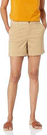 Amazon Essentials Women's Mid-Rise Slim-Fit 5 Inch Inseam Khaki Short (Available in Straight and Curvy Fits)