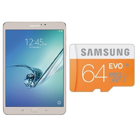 Samsung Galaxy Tab S2 80quot 32GB Gold and 64GB EVO Class 10 Micro SDXC MB-MP64DAAM
