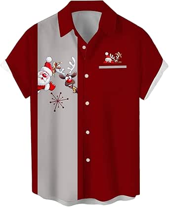 Deer Lady Mens Christmas Shirts Short Sleeve Button Down Shirts Funny Xmas Santa Hawaiian Shirt