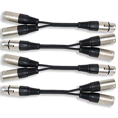 GLS Audio 6 Inch Patch Y Cable Cords - XLR Female To Dual XLR Male Cables - 6" Y-Cable Cord Splitter - 4 PACK