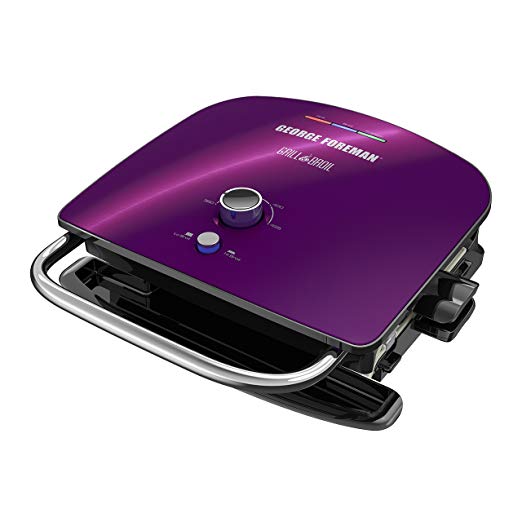 George Foreman GBR5750SEPQ Broil 7-in-1 Electric Indoor Grill, Broiler, Panini Press, and Waffle Maker, Removable Plates, Purple