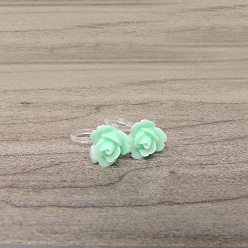8mm Light Turquoise Rose Slip On Earrings for Unpierced Ears Metal Free