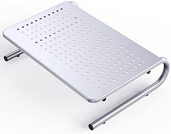 HUANUO Monitor Stand Riser - 14.5" Platform Vented Metal Screen Stand for Computer, Laptop, Desk, Printer(Silver)