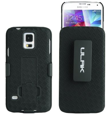 Galaxy S5 Case, ULAK Slim Hard Cover Holster Swivel Belt Clip Case Bulit in Kickstand for Samsung Galaxy S5 SV I9600 (Black)