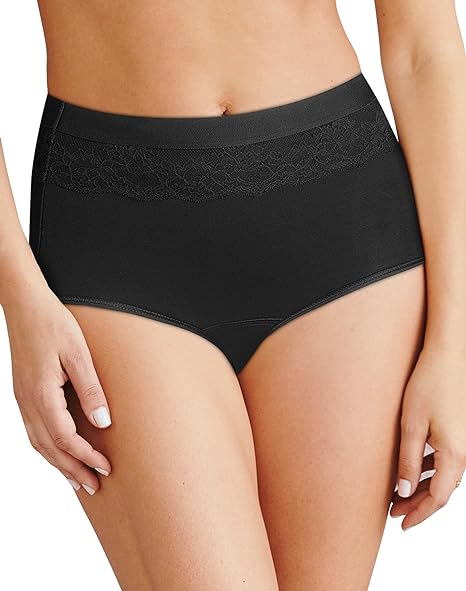 Bali Women’s Light Leak Period Protection Brief, Reusable Period Underwear, Women’s Absorbent Brief Panty