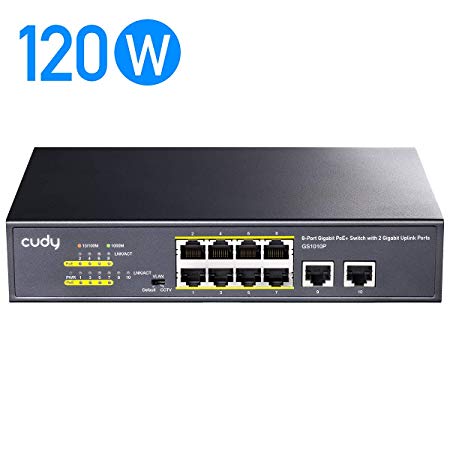 Cudy GS1010P 10-Port Gigabit Ethernet Unmanaged PoE Switch, with 8 x PoE  @ 120W, Desktop/Rackmount, CCTV/VLAN Mode, 802.3af/ 802.3at, Texas Instruments chipset